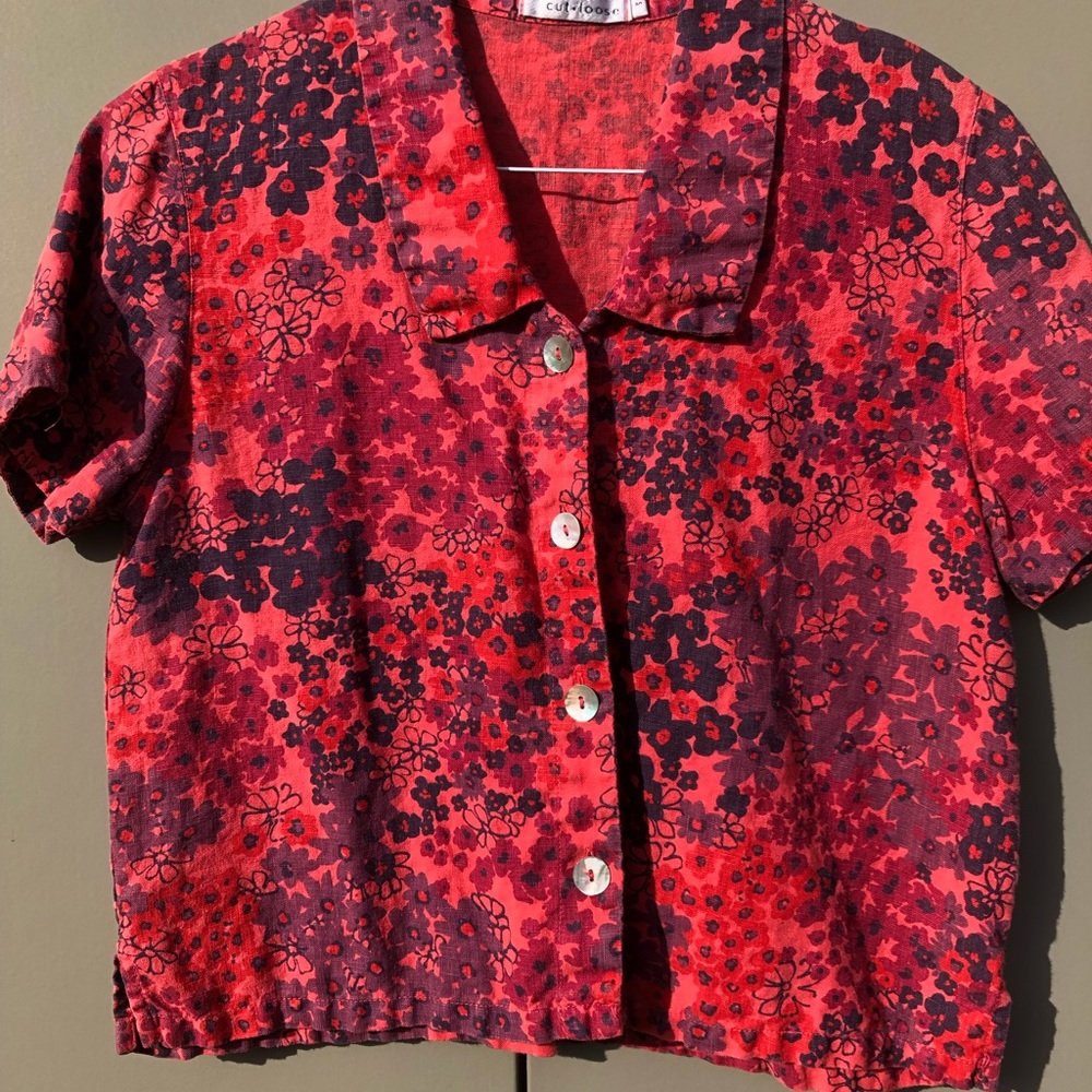 Casual button-down natural fiber shirt.